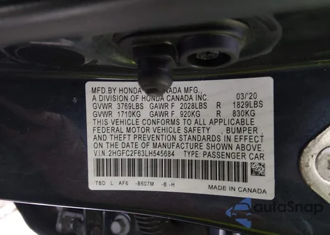 2020 Honda Civic Lx z USA, uszkodzony, nr VIN 2HGFC2F63LH545684